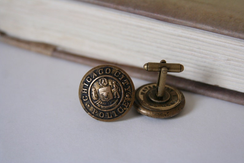 Chicago Police Cuff Links Chicago's Finest Cuff Links made with vintage uniform buttons image 1