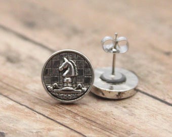 Chess Knight Earrings Board Game Player - made with small buttons