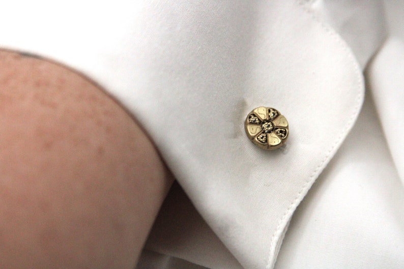 Vintage Brass Cufflinks Small Simple Design Cuff Links Groom Wedding Made from vintage buttons image 2