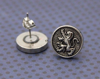 Rampant Lion Earrings Scotland Pride Scottish - made with silver colored buttons