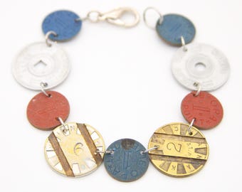 Vintage Exonumia Token Bracelet - made from different types of token currencies