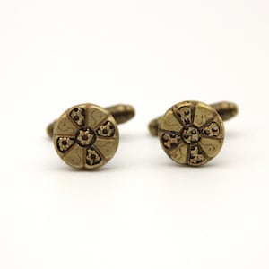 Vintage Brass Cufflinks Small Simple Design Cuff Links Groom Wedding Made from vintage buttons image 5