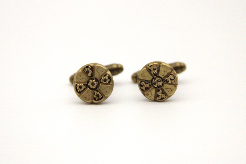 Vintage Brass Cufflinks Small Simple Design Cuff Links Groom Wedding Made from vintage buttons image 5