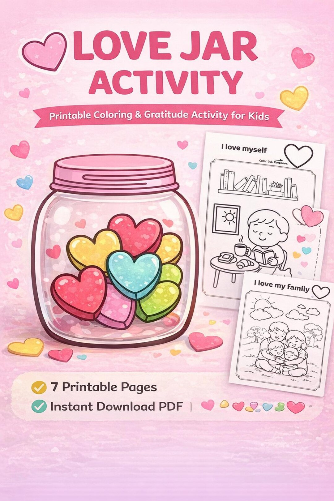 Valentine's Day Kindness Jar Activity | SEL Coloring Printable (PDF) - Etsy