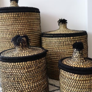 Moroccan Laundry Basket - Large White Wicker & Wool Hamper, Handwoven Boho Storage Bin