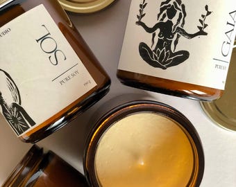 Vegane Sojawachskerze im Glas, Boho Ritualkerze & Göttinnenkerze Gaia, erdende Energie Kerze für Meditation und Yoga