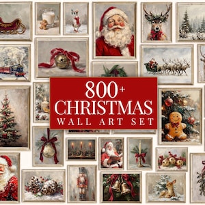 800+ Christmas Wall Art Set, Vintage Holiday Gallery Wall, Santa Claus Painting, Christmas Prints Bundle, Trendy Winter Decor Printables