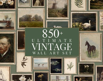 850+ Vintage Print Bundle, Antique Wall Art Set, Rustic Gallery Set, French Country Decor, Cottagecore Prints, Neutral Gallery Wall Mega Set