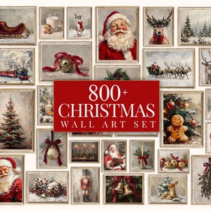 800+ Christmas Wall Art Set, Vintage Holiday Gallery Wall, Santa Claus Painting, Christmas Prints Bundle, Trendy Winter Decor Printables