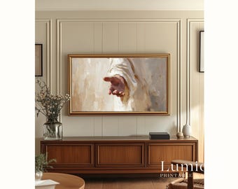 Hand of Jesus Samsung Frame TV Art, Christian Religious Screen Decor, Helping Hand Oil Painting, Faith Based Background, 4K, image 5