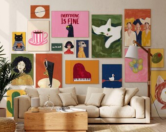 50+ Eclectic Gallery Wall Art Set, Maximalist Wall Art Set, Colorful Art Decor, Maximalist Posters, Eclectic Prints, Dopamine Decor, image 5