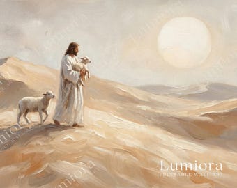 The Good Shepherd Samsung Frame TV Art, Jesus Carrying Lamb Christian Oil Painting, Desert Faith Screen Decor, Spiritual Savior Wall Art, 4K, image 7