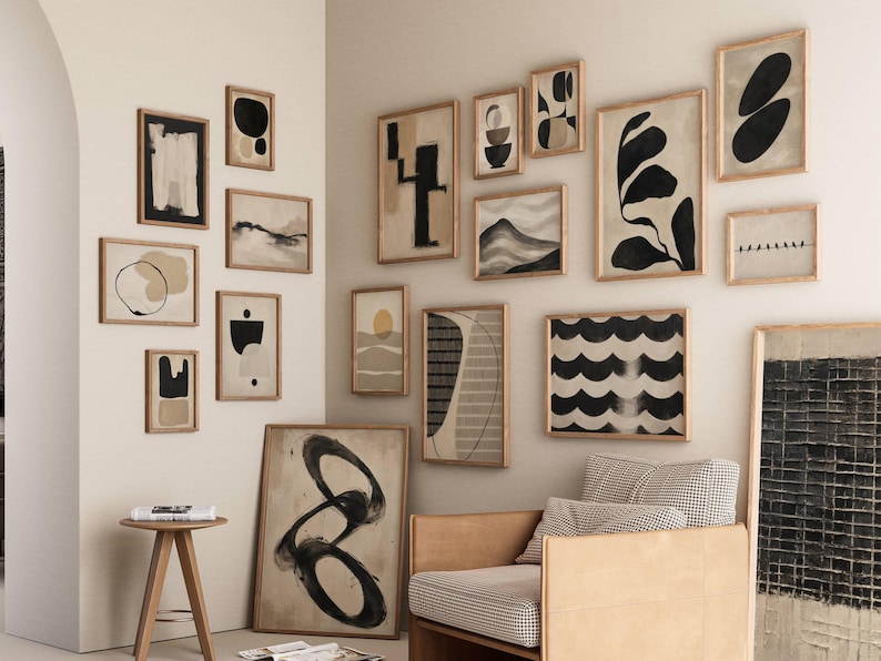 300+ Abstract Wall Art Set, Neutral Wall Print, Beige & Black Abstract Posters, Modern Minimalist Decor, Boho Print Bundle image 4