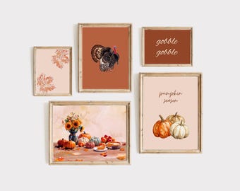 50+ Thanksgiving Prints, Fall Gallery Wall, Turkey Painting Set, Autumn Wall Decor, Give Thanks Poster, Thanksgiving Art, image 15