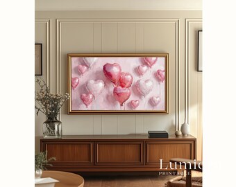 Romantic Pink Heart Balloons Samsung Frame TV Art, Valentine's Day Decor, Abstract Love Symbol, Modern Oil Painting, Soft Pastel Wall Art,4K, image 6