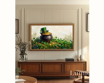 St. Patrick’s Day Samsung Frame TV Art, Pot of Gold TV Decor, Lucky Clover Screen Art, Green Aesthetic Frame TV, Irish Holiday Background, image 5
