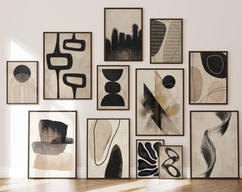 300+ Abstract Wall Art Set, Neutral Wall Print, Beige & Black Abstract Posters, Modern Minimalist Decor, Boho Print Bundle, image 9