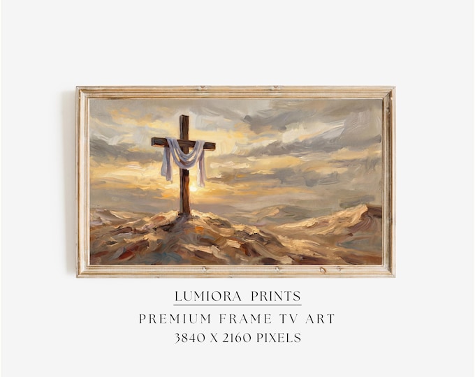 Cross Resurrection TV Art, He Is Risen Christian Oil…