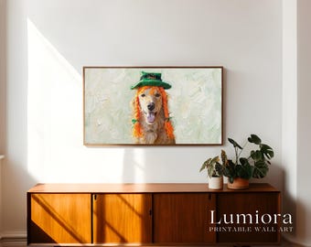 St. Patrick’s Day Samsung Frame TV Art, Funny Dog TV Decor, Green Aesthetic Screen Art, Irish Holiday Pet Portrait, March 17th TV Art, 4K, image 3