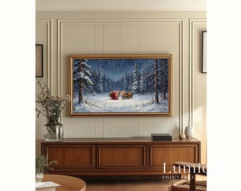 Samsung Frame TV Art Santa Claus • Christmas Reindeer • Winter Forest Painting • Vintage Holiday Wall Art, image 5