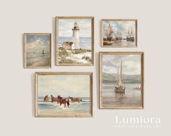 50+ Coastal Gallery Wall, Coastal Wall Art Set, Nautical Prints, Beach Wall Art, Seascape Painting, Retro Coastal Art, Ocean Prints, image 6