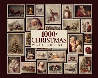 1000+ Christmas Wall Art Set, Vintage Holiday Gallery Wall, Santa Claus Painting, Christmas Prints Bundle, Trendy Winter Decor Printables, image 1
