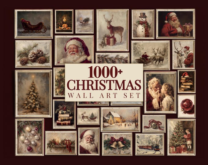 1000+ Christmas Wall Art Set, Vintage Holiday Gallery Wall…