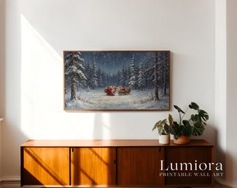 Samsung Frame TV Art Santa Claus • Christmas Reindeer • Winter Forest Painting • Vintage Holiday Wall Art, image 3