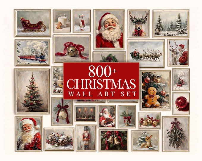 800+ Christmas Wall Art Set, Vintage Holiday Gallery Wall…