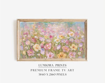 Spring Wildflower Meadow Samsung Frame TV Art, Floral Oil Painting, 4K Digital Download, Cottagecore Wall Art, Summer Screen Decor, image 1