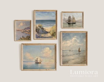 50+ Coastal Gallery Wall, Coastal Wall Art Set, Nautical Prints, Beach Wall Art, Seascape Painting, Retro Coastal Art, Ocean Prints, image 9