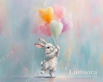 Easter Bunny with Heart Balloons Samsung Frame TV Art, Spring TV Decor, Cute Rabbit Oil Painting, 4K Digital Download, Nursery Screen Art, image 7