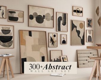 300+ Abstract Wall Art Set, Neutral Gallery Wall Prints, Beige and Black Abstract Posters, Modern Minimalist Decor, Boho Print Bundle