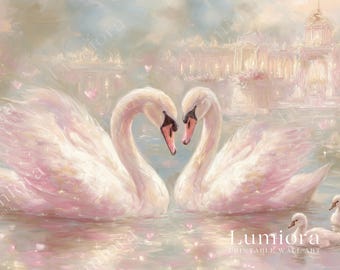 Romantic Pink Swans Samsung Frame TV Art, Dreamy Fairytale Lake, Vintage Oil Painting, Valentine's Day Nursery Decor, Fantasy Castle, 4K, image 4