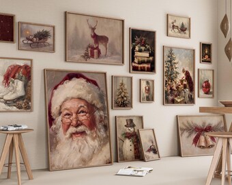 1000+ Vintage Christmas Wall Art Set, Holiday Gallery Wall, Santa Claus Painting, Christmas Prints Bundle, Trendy Winter Decor Printables, image 4