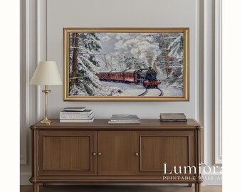 Christmas Train Scene Samsung Frame TV Art • Holiday Express Train Wall Art • Snowy Winter Railway Painting • Cozy Christmas Decor, image 5