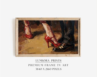 Romantic Red High Heels Samsung Frame TV Art, Dancing Couple Feet, Vintage Oil Painting, Valentine's Day Decor, Passionate Tango, 4K, image 1
