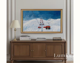 Ski Lift Winter Landscape Samsung Frame TV Art • Snowy Mountain Chairlift Scene • Alpine Travel Wall Art • Minimal Winter Screen Art, image 5