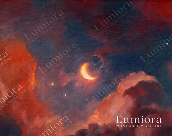 Samsung Frame TV Art Valentine's Day | Romantic Crescent Moon Night Sky | Moody Clouds Oil Painting | Celestial Dreamy Decor, 4K, image 4