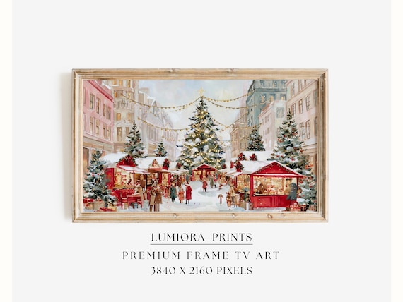 Samsung Frame TV Art • Christmas Market Wall Art • Festive Holiday Street Scene 