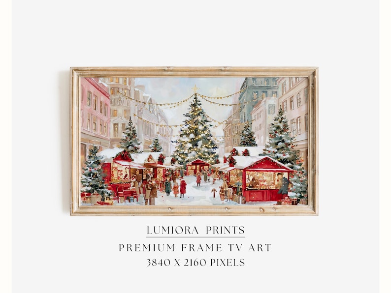 Samsung Frame TV Art • Christmas Market Wall Art • Festive Holiday Street Scene 
