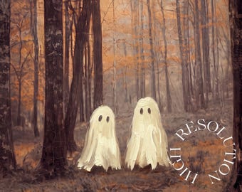 Halloween Frame TV Art, Ghosts in Autumn Forest, Vintage Fall Oil Painting, Spooky Halloween Tv Art, image 6