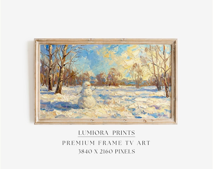 Samsung Frame TV Art Snowman Winter Scene • Peaceful Snowy…
