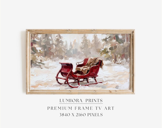Christmas Sleigh Frame TV Art – Cozy Winter Sleigh Scene…