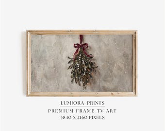 Samsung Frame TV Art Mistletoe Painting • Minimal Christmas Wall Art • Rustic Holiday Decor • Vintage Winter Printable, image 1