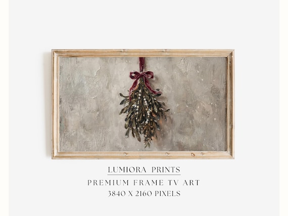 Samsung Frame TV Art Mistletoe Painting • Minimal Christmas Wall Art • Rustic Ho