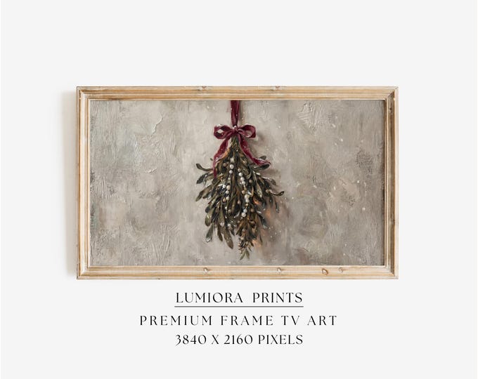 Samsung Frame TV Art Mistletoe Painting • Minimal Christmas…