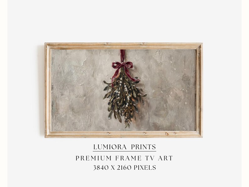 Samsung Frame TV Art Mistletoe Painting • Minimal Christmas Wall Art • Rustic Ho