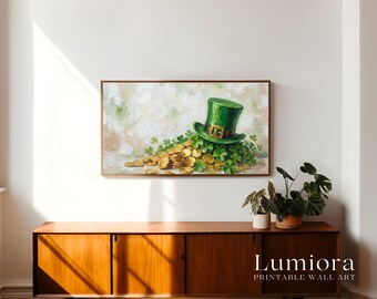 St. Patrick’s Day Samsung Frame TV Art, Pot of Gold TV Decor, Lucky Clover Screen Art, Green Aesthetic Frame Art, Irish Holiday Background, image 3