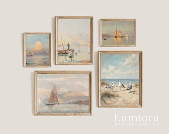 50+ Coastal Gallery Wall, Coastal Wall Art Set, Nautical Prints, Beach Wall Art, Seascape Painting, Retro Coastal Art, Ocean Prints, image 7